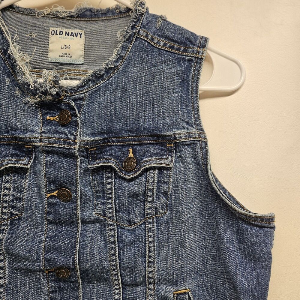 Old Navy Denim Vest L/G Gray Distressed Sleeveless SP14 VJ306488 Vintage Look - Picture 3 of 16